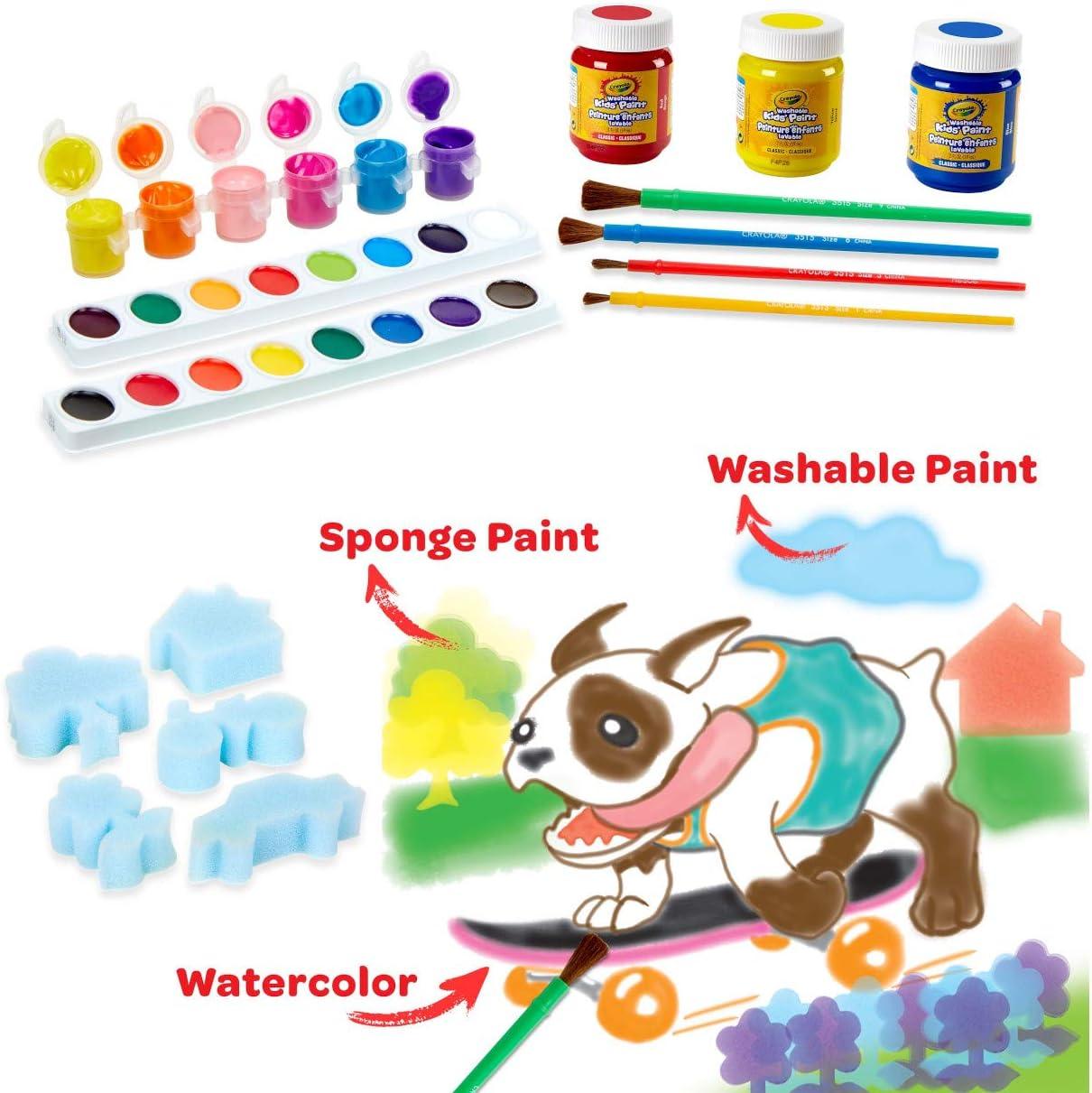 Crayola Washable Kids Paint Set (50pcs), Includes Watercolor & Washable Paints, Painting Paper, Paint Sponge, Kids Paint Brushes
