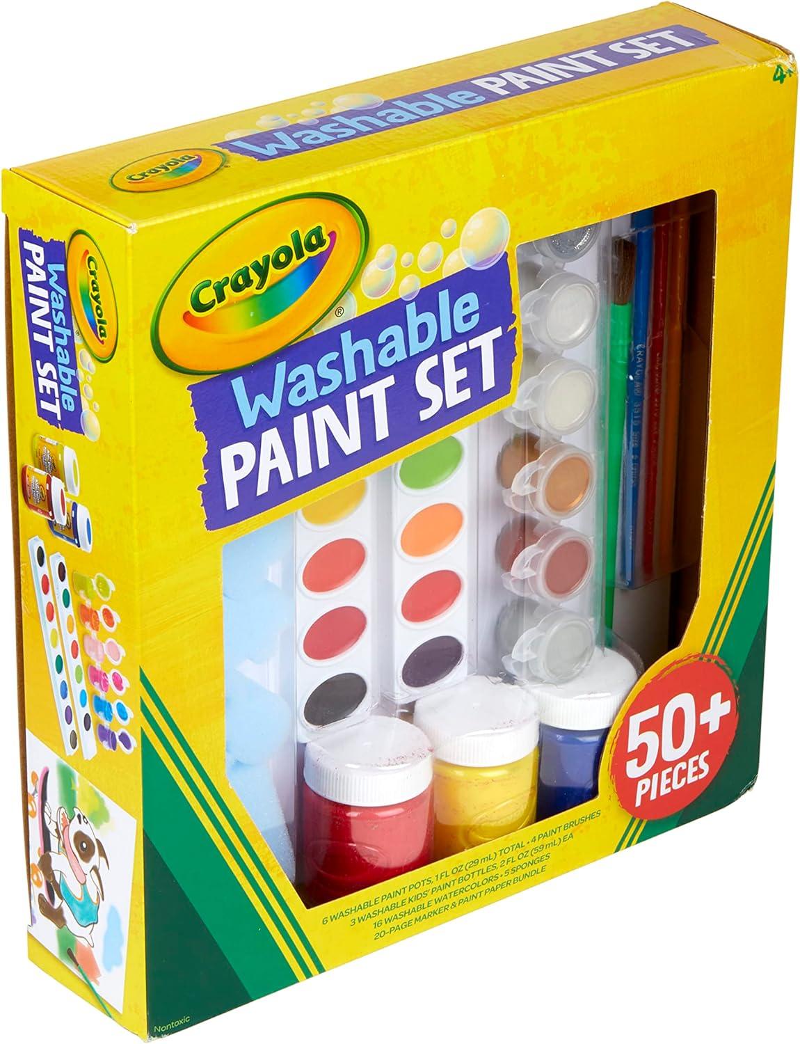 Crayola Washable Kids Paint Set (50pcs), Includes Watercolor & Washable Paints, Painting Paper, Paint Sponge, Kids Paint Brushes