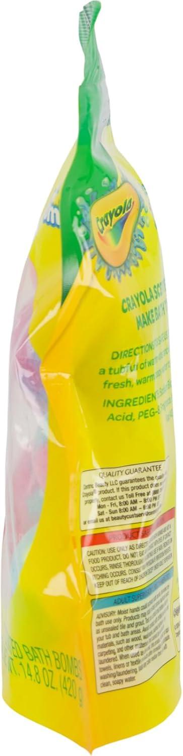 Crayola Colorful Scented Bath Bombs for Kids, Color You Bath Non-Toxic Bathbomb Fizzies for Boys Girls Holiday Stocking Stuffer, Grape Jam, Laser Lemon, Cotton Candy, & Bubble Gum Scents(7 Count (Pack of 2))