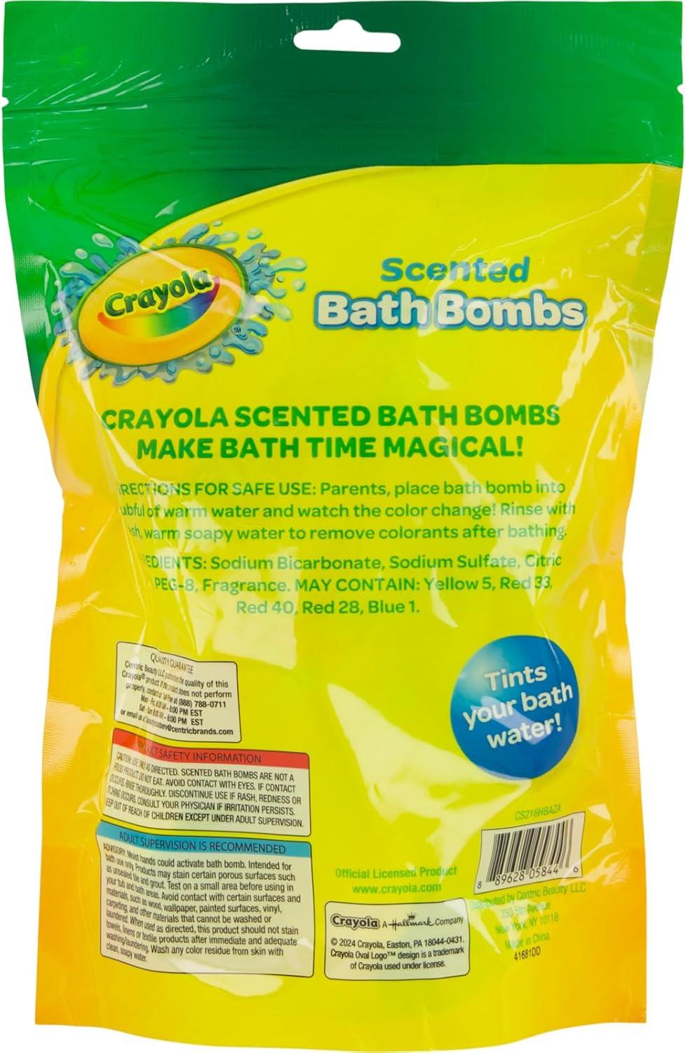 Crayola Colorful Scented Bath Bombs for Kids, Color You Bath Non-Toxic Bathbomb Fizzies for Boys Girls Holiday Stocking Stuffer, Grape Jam, Laser Lemon, Cotton Candy, & Bubble Gum Scents(7 Count (Pack of 2))