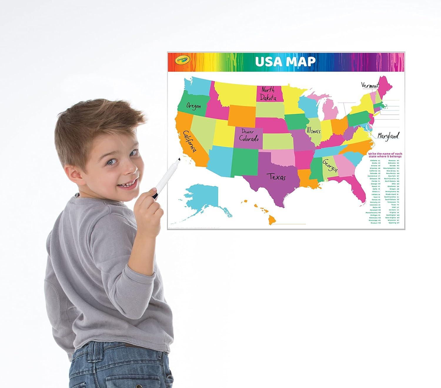 Dry Erase USA Map – Whiteboard for Home, School Classrooms, or Office Use, Great for Teachers and Kids, Large Size, White