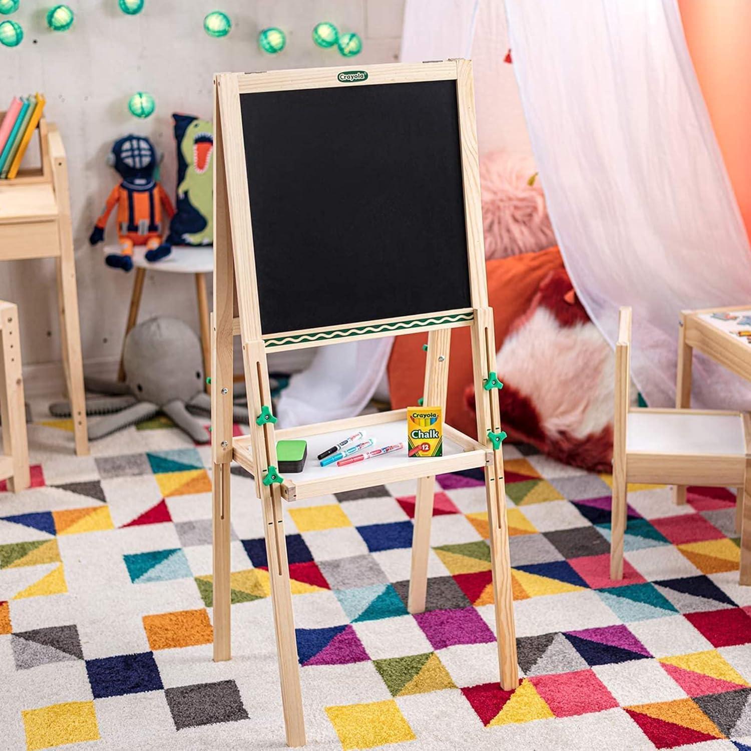 Crayola Wooden Art Easel for Kids, 2-in-1 Dry Erase Board & Chalkboard, Gifts for Toddlers, Ages 3, 4, 5(Mini Easel)
