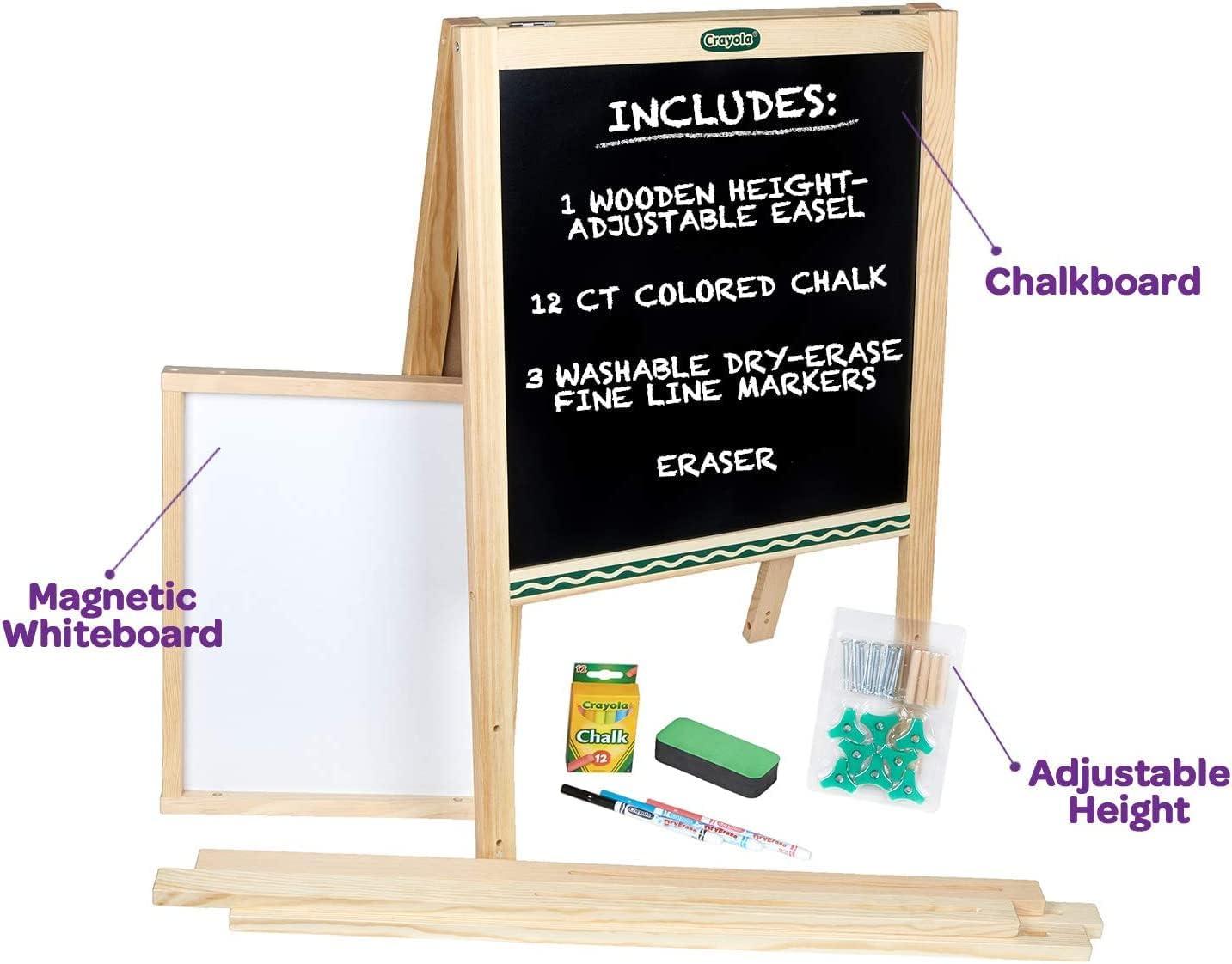 Crayola Wooden Art Easel for Kids, 2-in-1 Dry Erase Board & Chalkboard, Gifts for Toddlers, Ages 3, 4, 5(Mini Easel)