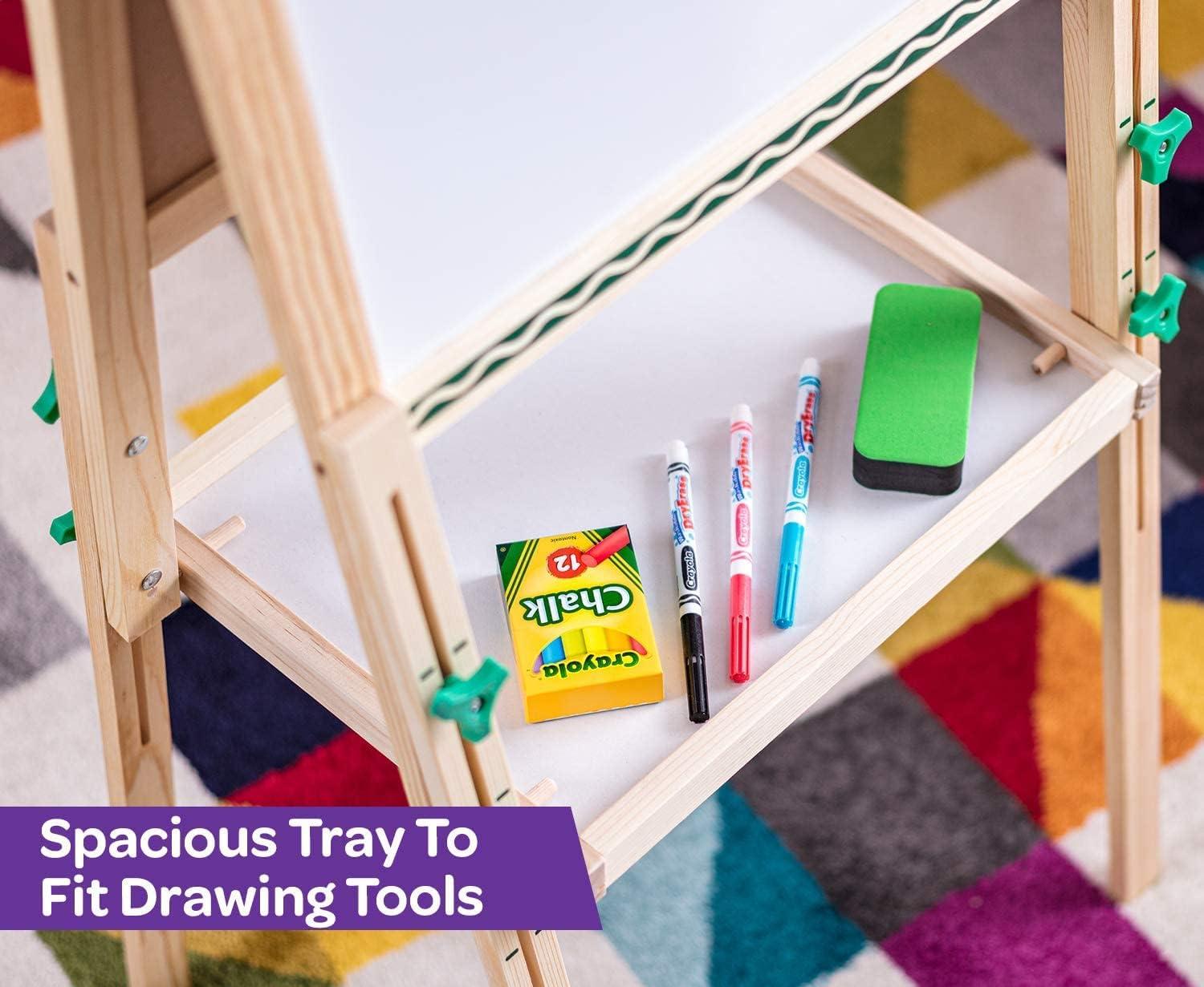 Crayola Wooden Art Easel for Kids, 2-in-1 Dry Erase Board & Chalkboard, Gifts for Toddlers, Ages 3, 4, 5(Mini Easel)