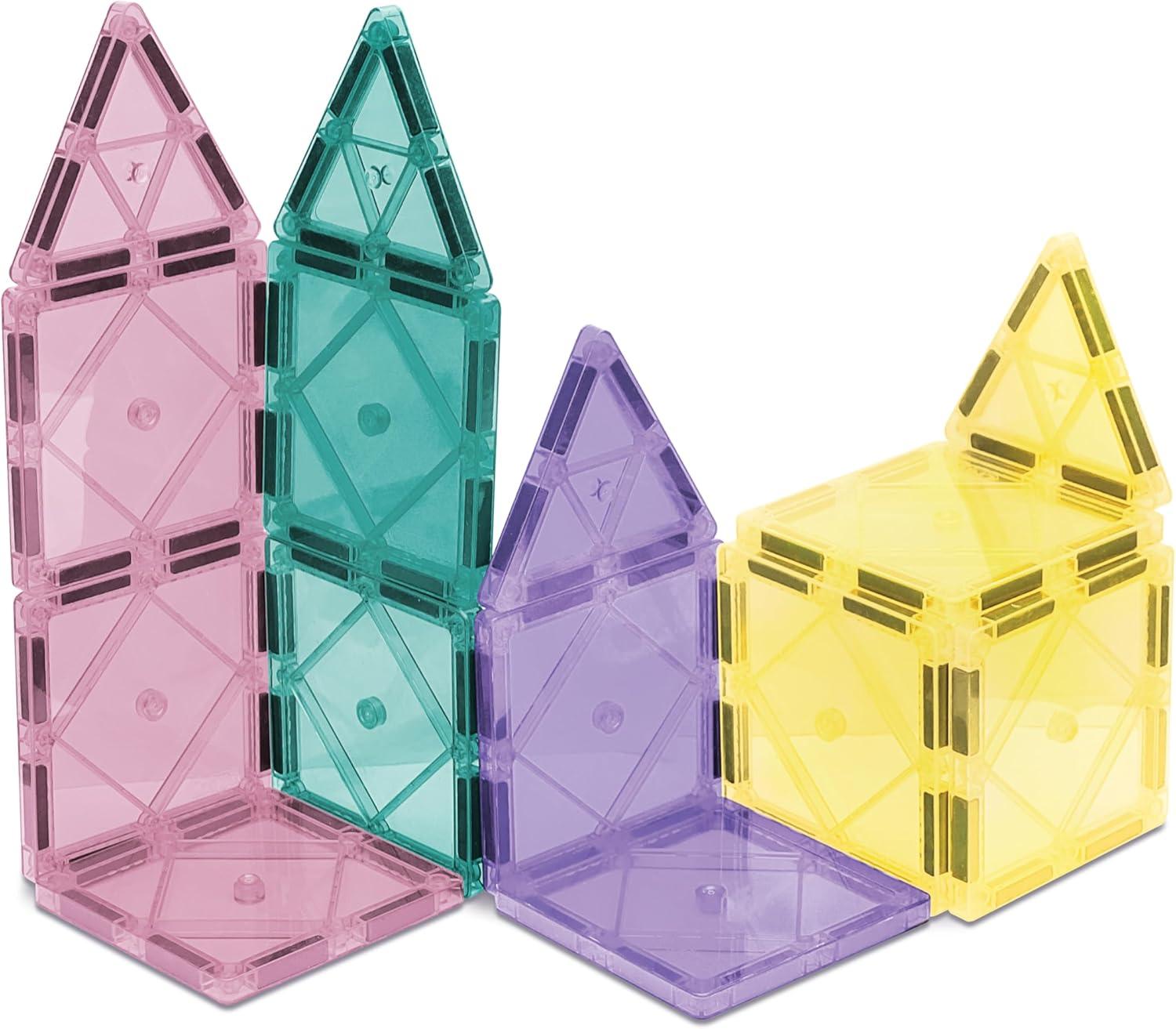 CreateOn Crayola Holiday Glitter Magnetic Tiles, Building Set for Kids, Magnetic Building Toys for Kids, STEM Travel Toys for Boys and Girls Ages 3+, 14-Piece Set (Holiday Glitter)(Pastel)