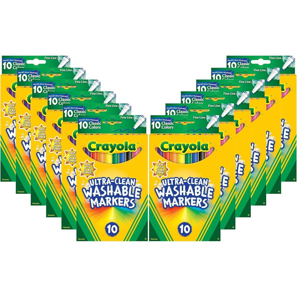 Crayola Ultra Clean Washable Markers – 12 Pack (10ct), Bulk Fine Line Markers for Classrooms, Kids, Nontoxic