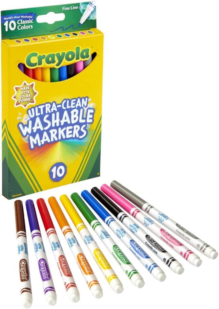 Crayola Ultra Clean Washable Markers – 12 Pack (10ct), Bulk Fine Line Markers for Classrooms, Kids, Nontoxic