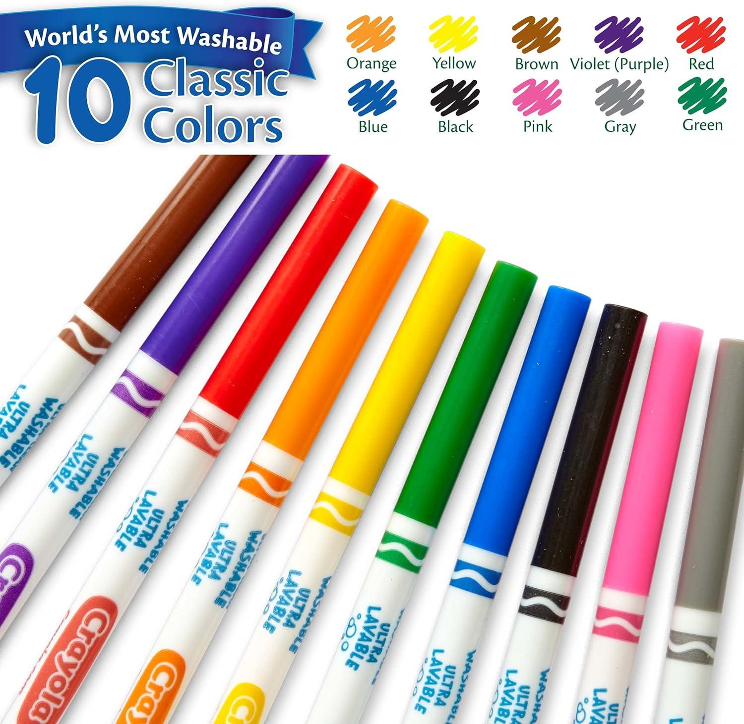 Crayola Ultra Clean Washable Markers – 12 Pack (10ct), Bulk Fine Line Markers for Classrooms, Kids, Nontoxic