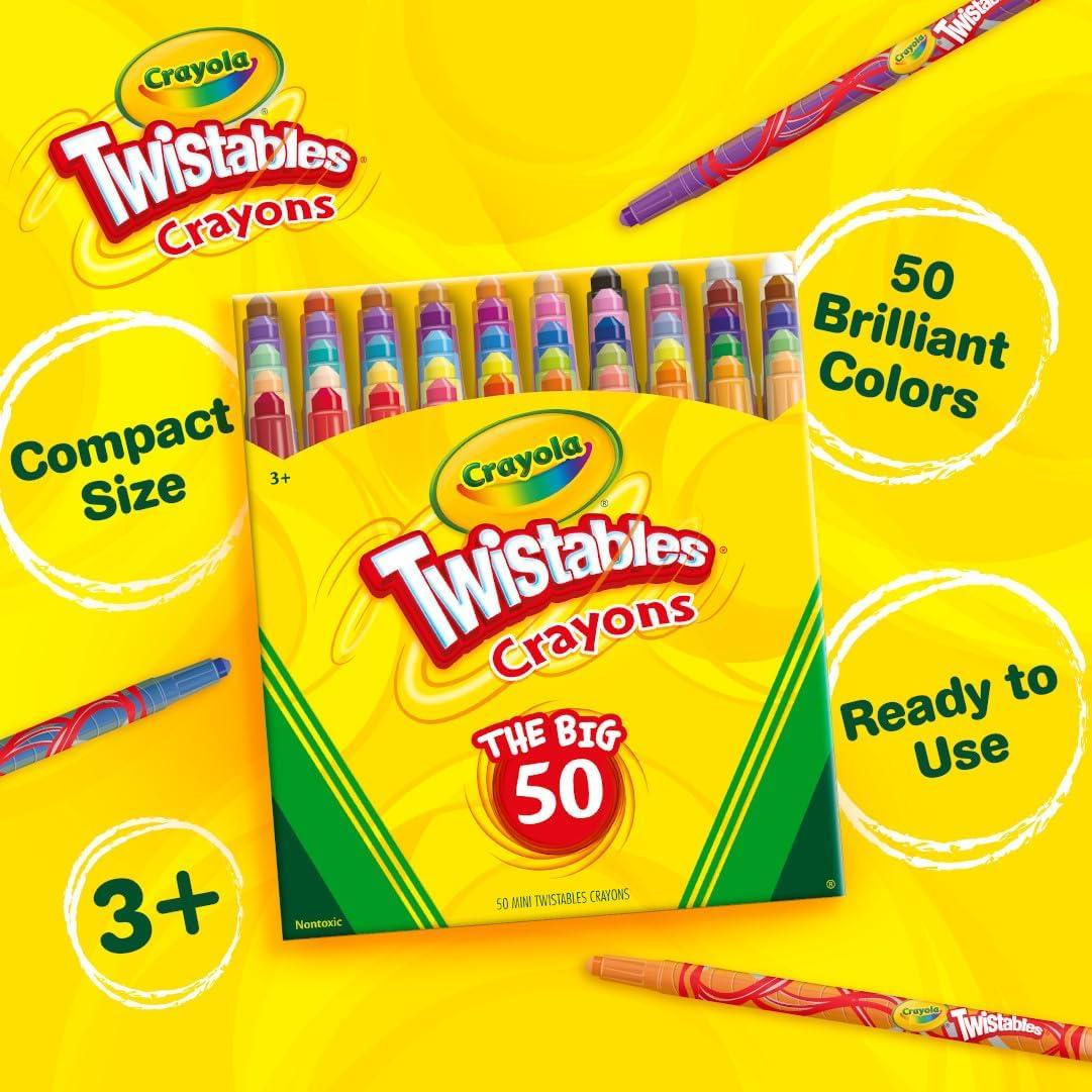 Crayola Mini Twistables Crayons for Kids (50ct) Stocking Stuffers & Holiday Gifts, No Peel Toddler Crayons for Coloring Books, Arts & Crafts Supplies, 3+