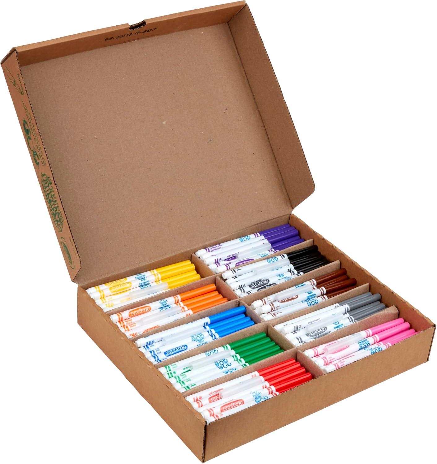 Crayola Ultra Clean Washable Markers Classpack (200ct), 10 Assorted Colors, Bulk Markers for Preschool, Kindergarten, Elementary Classrooms, Ages 3, 4, 5(Fine Line)