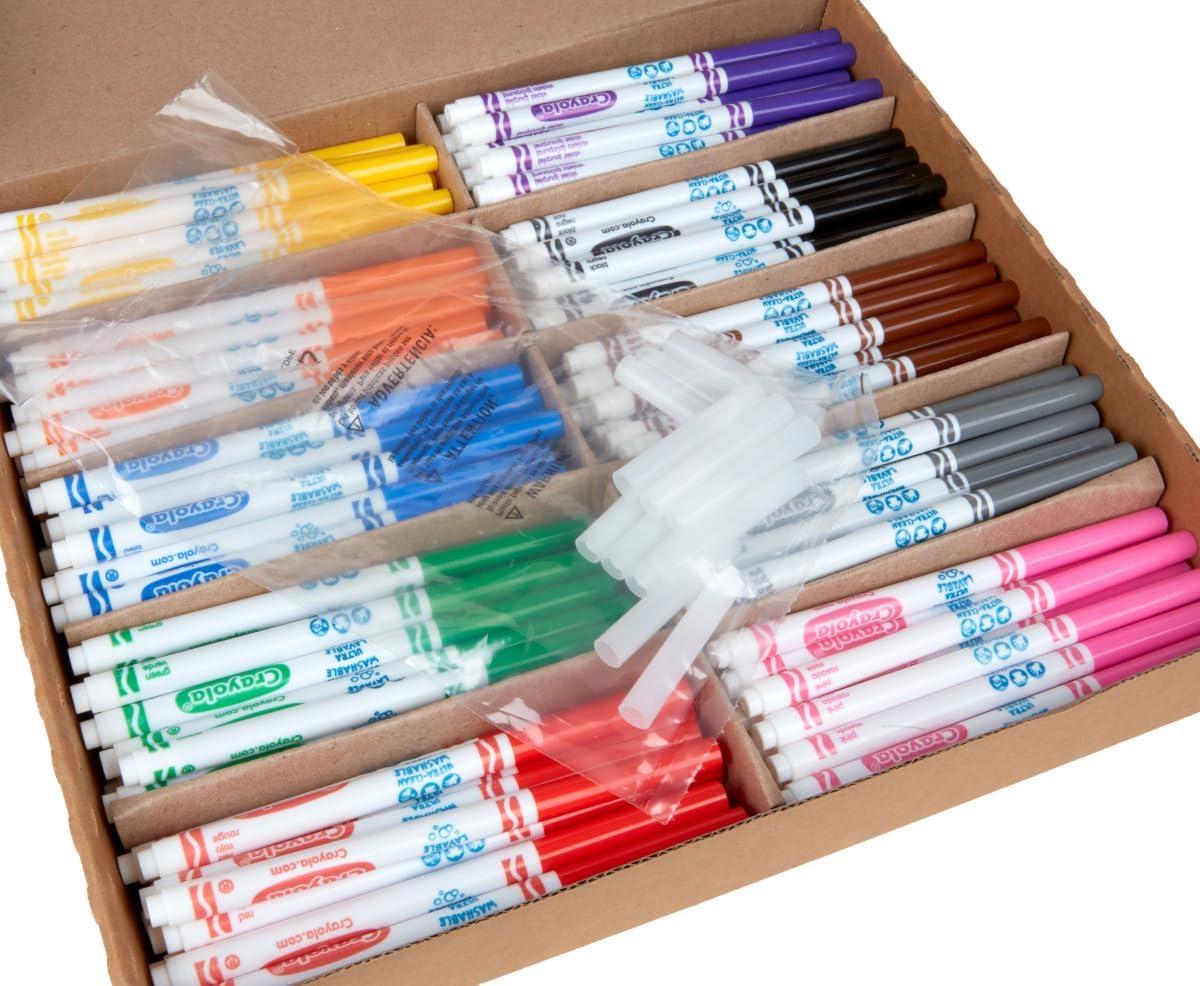 Crayola Ultra Clean Washable Markers Classpack (200ct), 10 Assorted Colors, Bulk Markers for Preschool, Kindergarten, Elementary Classrooms, Ages 3, 4, 5(Fine Line)