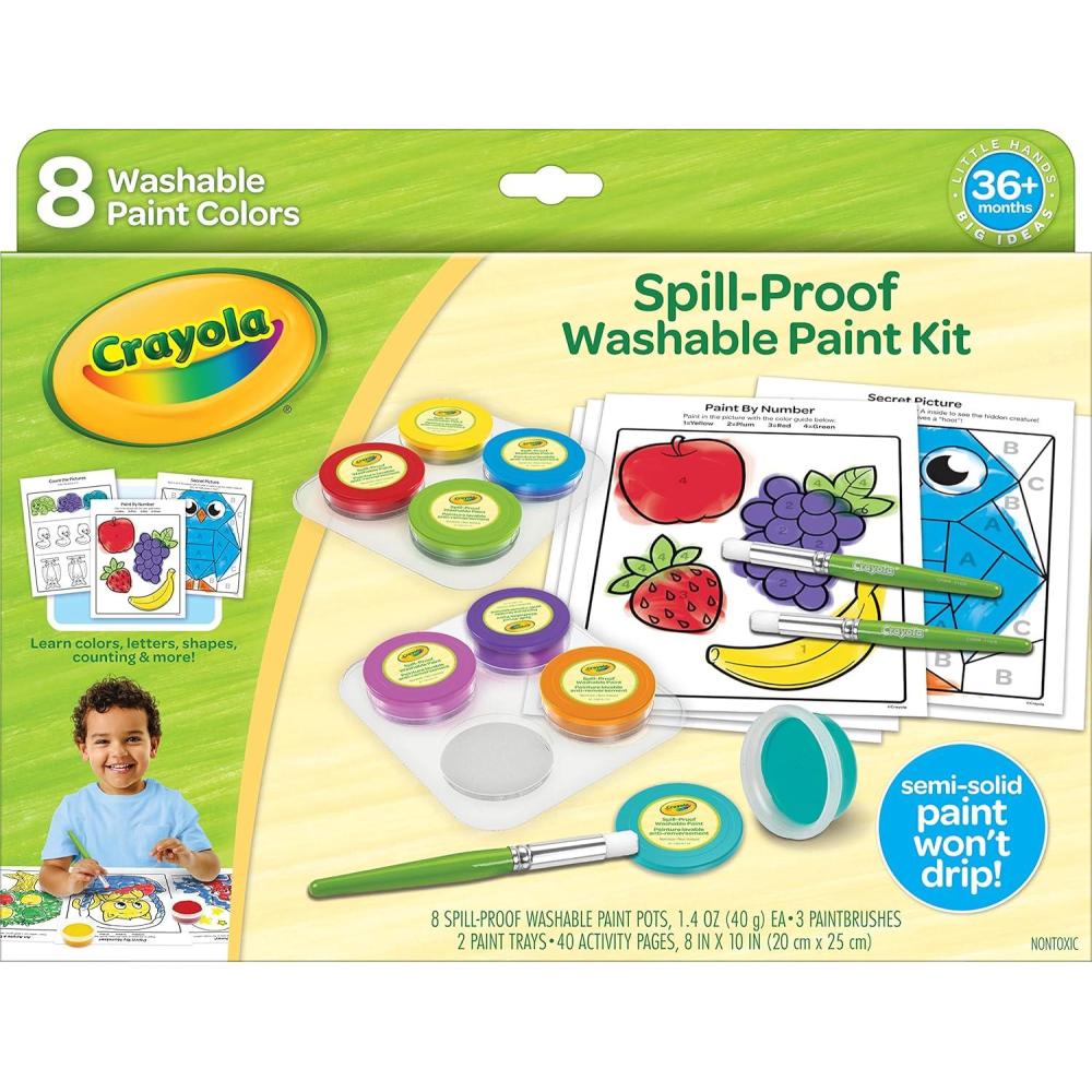 Crayola Mess Free Finger Painting Station – Washable Finger Paint for Toddlers, Christmas Gifts for Grandkids, Arts & Crafts Set, Sensory Activity, Travel Toy, Ages 1+(Spill Proof Paint)