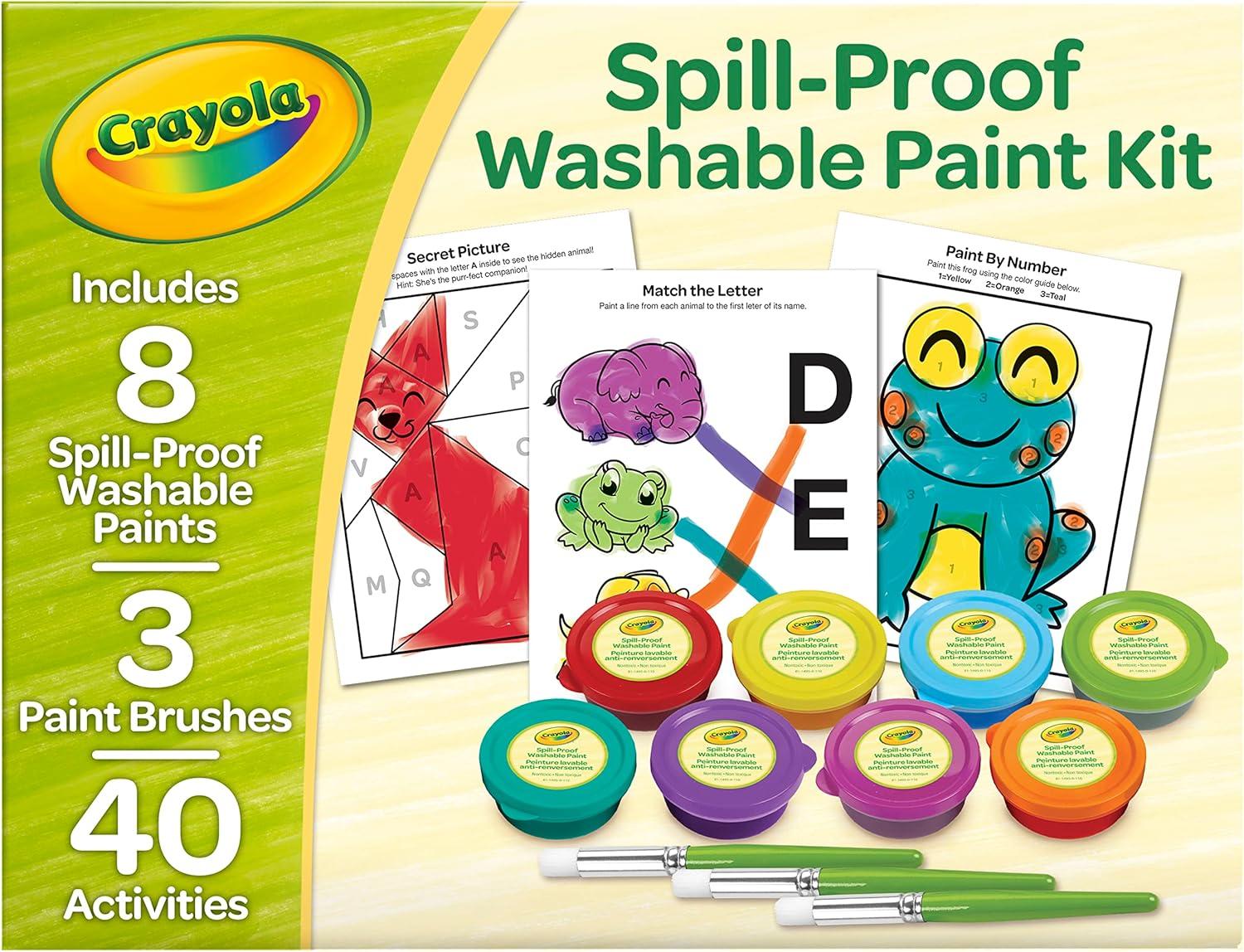 Crayola Mess Free Finger Painting Station – Washable Finger Paint for Toddlers, Christmas Gifts for Grandkids, Arts & Crafts Set, Sensory Activity, Travel Toy, Ages 1+(Spill Proof Paint)