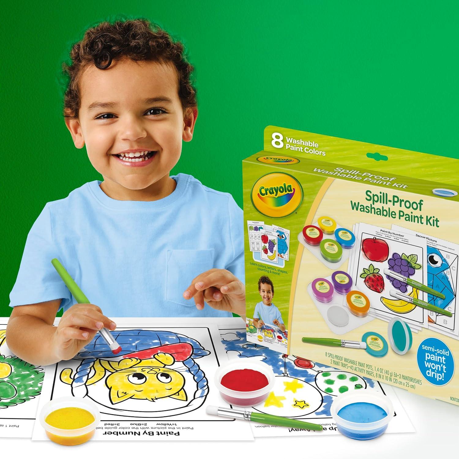 Crayola Mess Free Finger Painting Station – Washable Finger Paint for Toddlers, Christmas Gifts for Grandkids, Arts & Crafts Set, Sensory Activity, Travel Toy, Ages 1+(Spill Proof Paint)