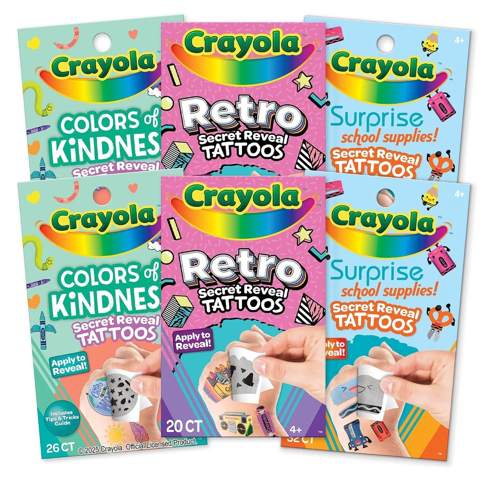 Crayola Secret Reveal Temporary Tattoo Set, Variety Pack with 150+ Tattoos for Kids Ages 4+, Fun Surprise Designs