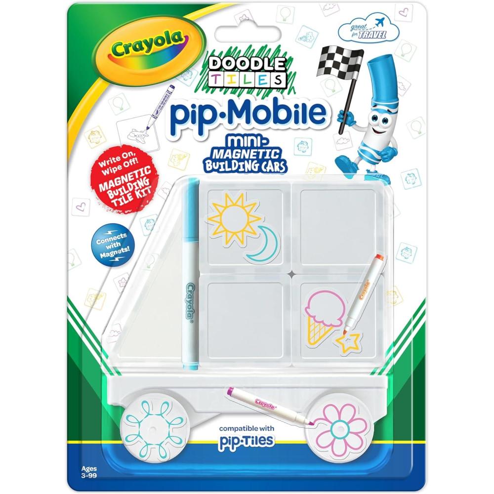 Crayola PIP-Mobile Rolling Chassis for Magnetic Building Tiles – Add Wheels to Crayola PIP-Tile Sets – STEM Learning Toy for Kids Ages 3+ – Creative, Reusable, Educational Travel Toy (Doodle)