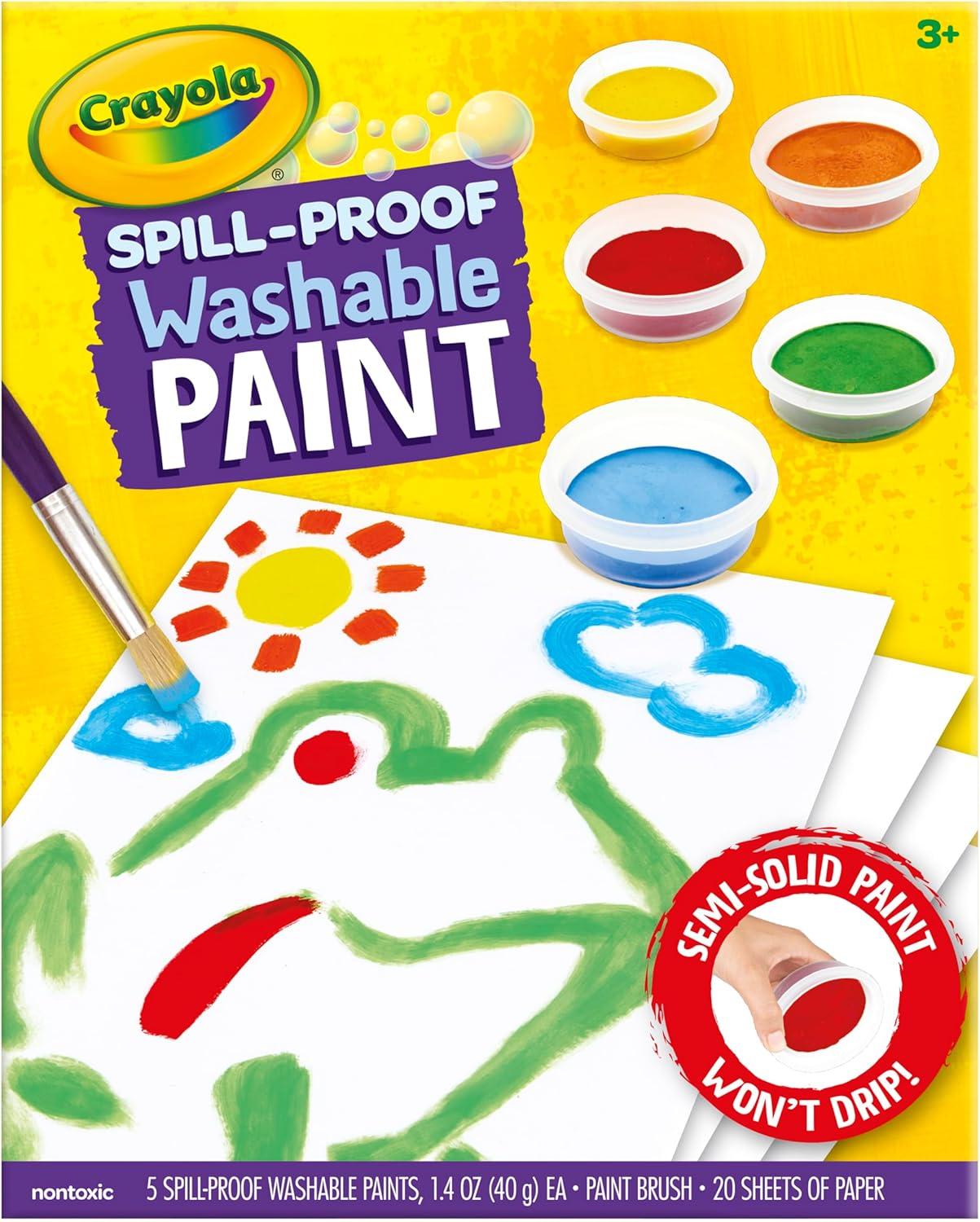 Crayola Spill Proof Paint Set – Toddler Stocking Stuffer, Washable Paint for Kids, Includes Paint Brush & Paper, No Drip, Less Mess Arts & Crafts, Ages 3+