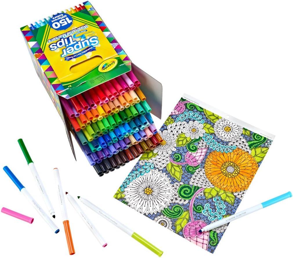 Crayola Super Tips Marker Set (100ct), Fine Point Washable Markers, Drawing Markers for Kids & Adults, Create Thick & Thin Lines, Art Supplies, Ages 3+(150 Count (Pack of 1))
