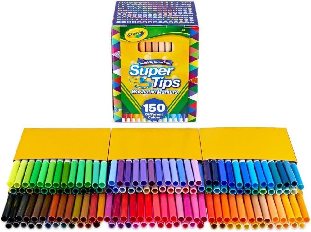 Crayola Super Tips Marker Set (100ct), Fine Point Washable Markers, Drawing Markers for Kids & Adults, Create Thick & Thin Lines, Art Supplies, Ages 3+(150 Count (Pack of 1))