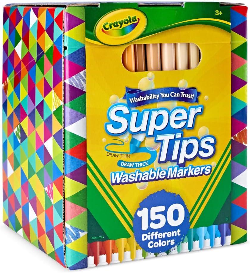 Crayola Super Tips Marker Set (100ct), Fine Point Washable Markers, Drawing Markers for Kids & Adults, Create Thick & Thin Lines, Art Supplies, Ages 3+(150 Count (Pack of 1))