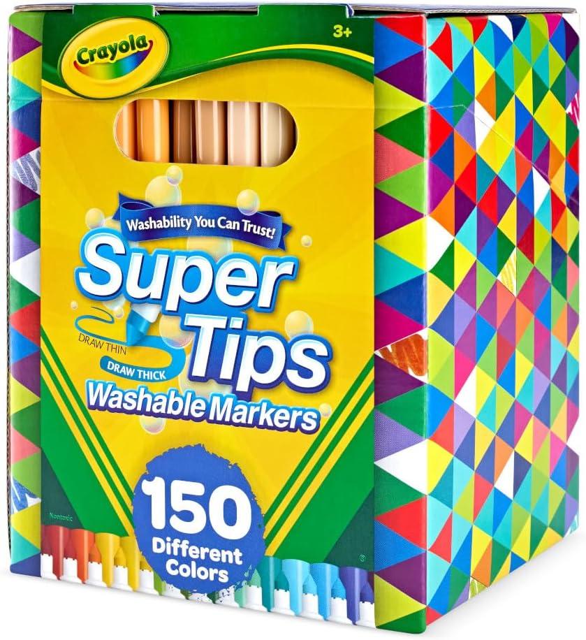 Crayola Super Tips Marker Set (100ct), Fine Point Washable Markers, Drawing Markers for Kids & Adults, Create Thick & Thin Lines, Art Supplies, Ages 3+(150 Count (Pack of 1))