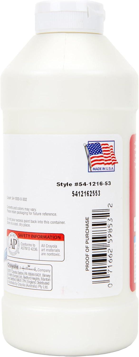 Crayola Premier Tempera Paint For Kids – Orange (16oz), Kids Classroom Supplies, Great For Arts & Crafts, Non Toxic, Easy Squeeze Bottle(White)