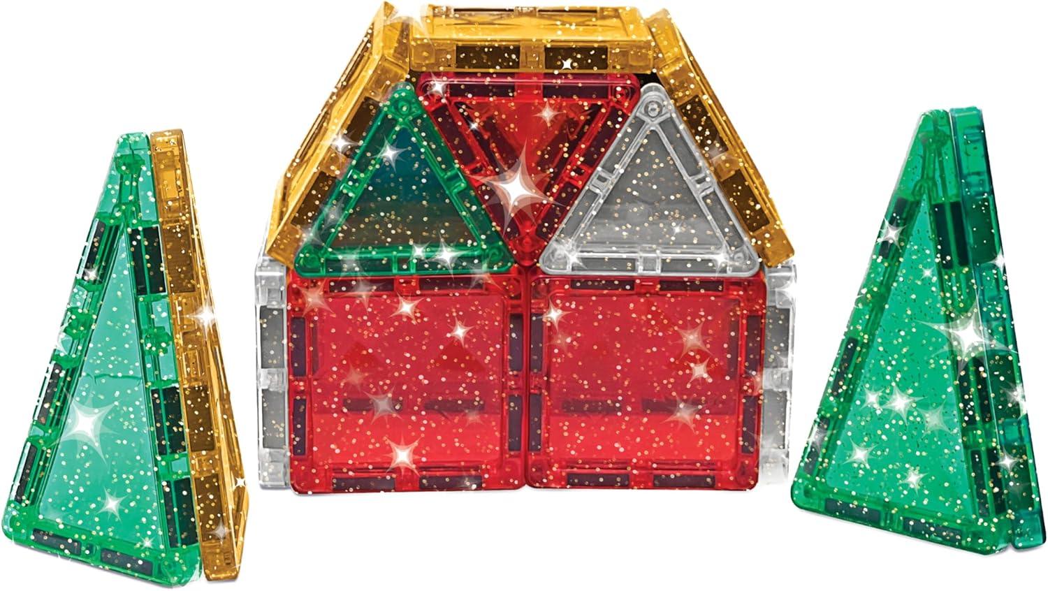 CreateOn Crayola Holiday Glitter Mini Micro Nano PIP Magnetic Tiles, Magnetic Kids’ Building Toys, STEM Learning Travel Toys for Boys and Girls, 27-Piece Set