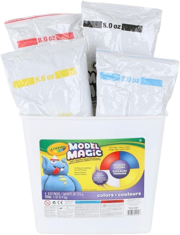 Crayola Model Magic White, 4-Pack (8 oz Each) – Air-Dry Modeling Clay Alternative for Kids, Christmas Gifts for Grandkids & Toddlers, Reusable Sculpting Material(Primary Colors)