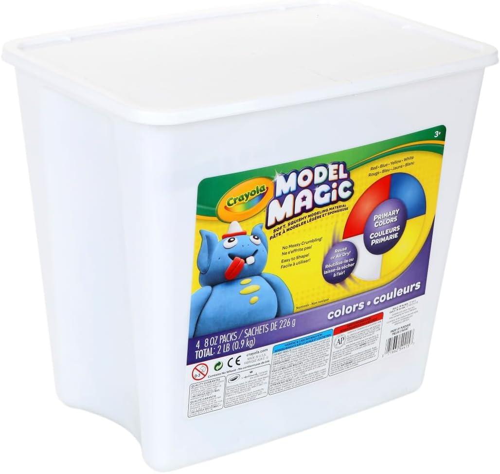 Crayola Model Magic White, 4-Pack (8 oz Each) – Air-Dry Modeling Clay Alternative for Kids, Christmas Gifts for Grandkids & Toddlers, Reusable Sculpting Material(Primary Colors)
