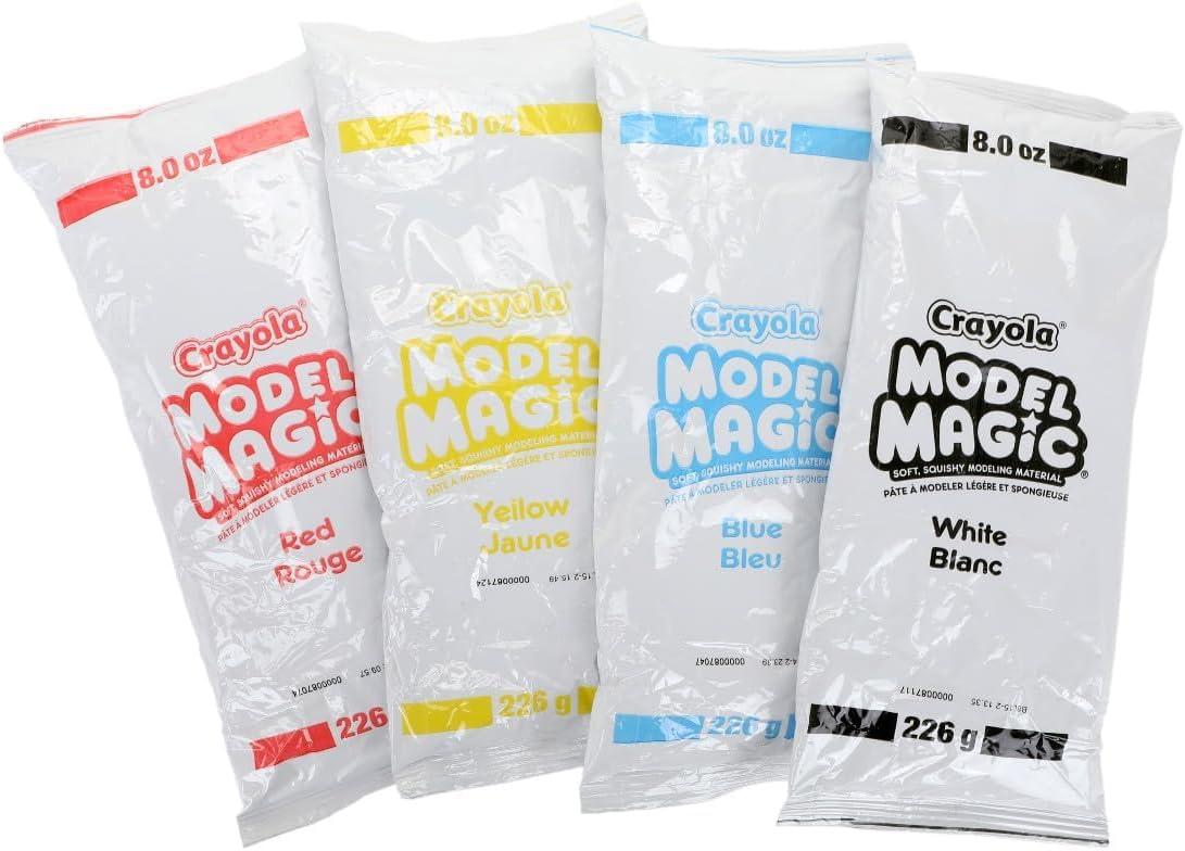 Crayola Model Magic White, 4-Pack (8 oz Each) – Air-Dry Modeling Clay Alternative for Kids, Christmas Gifts for Grandkids & Toddlers, Reusable Sculpting Material(Primary Colors)