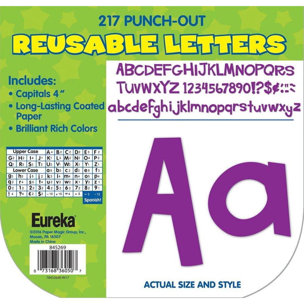 Eureka Crayola Letter, Number, Punctuation Mark, and Symbol Classroom Decorations for Teachers, 4″ H, 178 Pieces, Blue(Purple Punch)