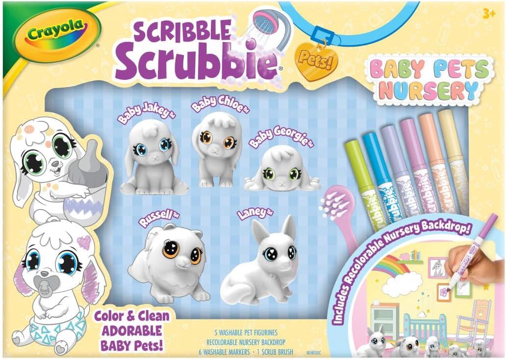 Crayola Scribble Scrubbies Glam Pack (4 Pets), Holiday for Kids, Washable Pet Care Toy, Coloring Animal Craft, Stocking Stuffer Toys for Girls & Boys, 3+(Baby Pets)