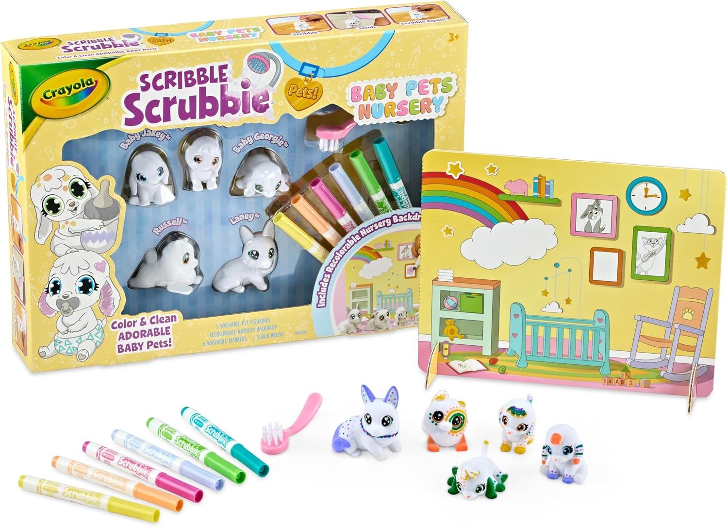 Crayola Scribble Scrubbies Glam Pack (4 Pets), Holiday for Kids, Washable Pet Care Toy, Coloring Animal Craft, Stocking Stuffer Toys for Girls & Boys, 3+(Baby Pets)