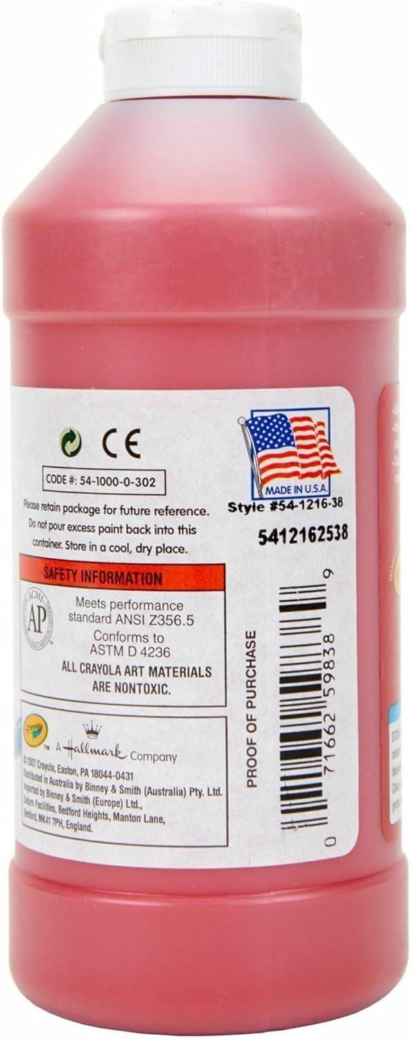 Crayola Premier Tempera Paint For Kids – Orange (16oz), Kids Classroom Supplies, Great For Arts & Crafts, Non Toxic, Easy Squeeze Bottle(Red)