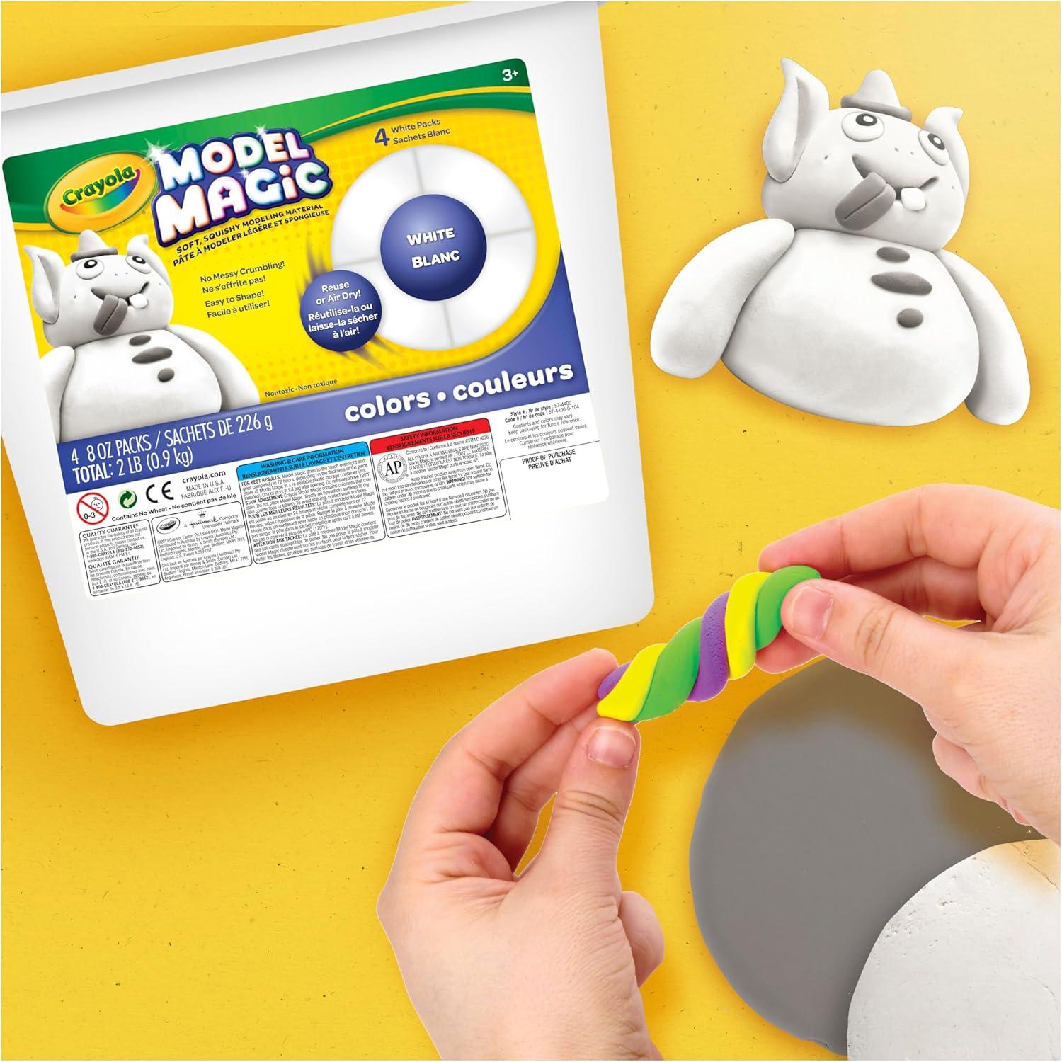 Crayola Model Magic White, 4-Pack (8 oz Each) – Air-Dry Modeling Clay Alternative for Kids, Christmas Gifts for Grandkids & Toddlers, Reusable Sculpting Material(White)