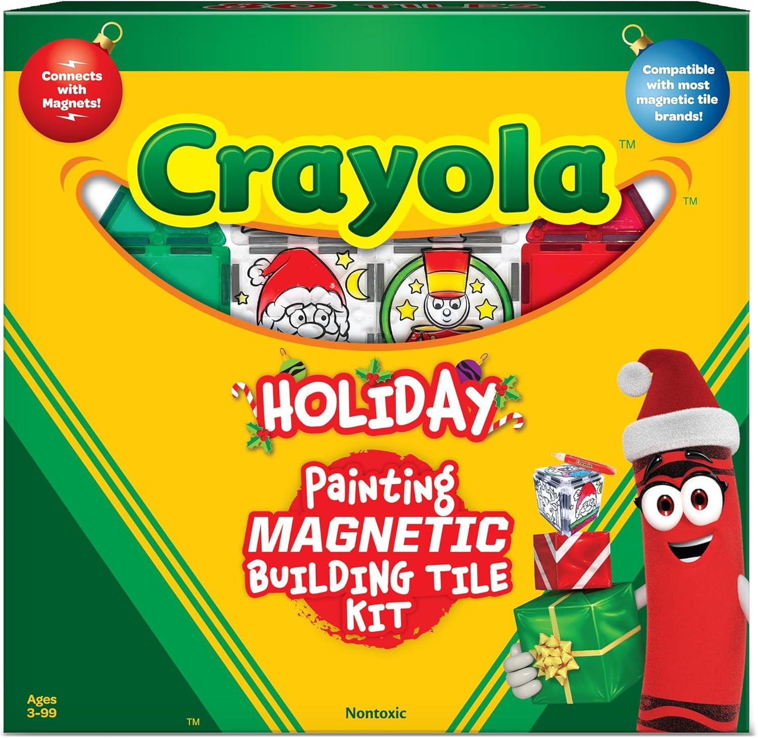 CreateOn Crayola Gingerbread House Magnetic Tiles, 24pc Holiday Christmas Building Set, STEM Educational Toys for Kids Ages 3+, Magnetic Construction Playset for Creative Learning & Gifts(Holiday Paint On)