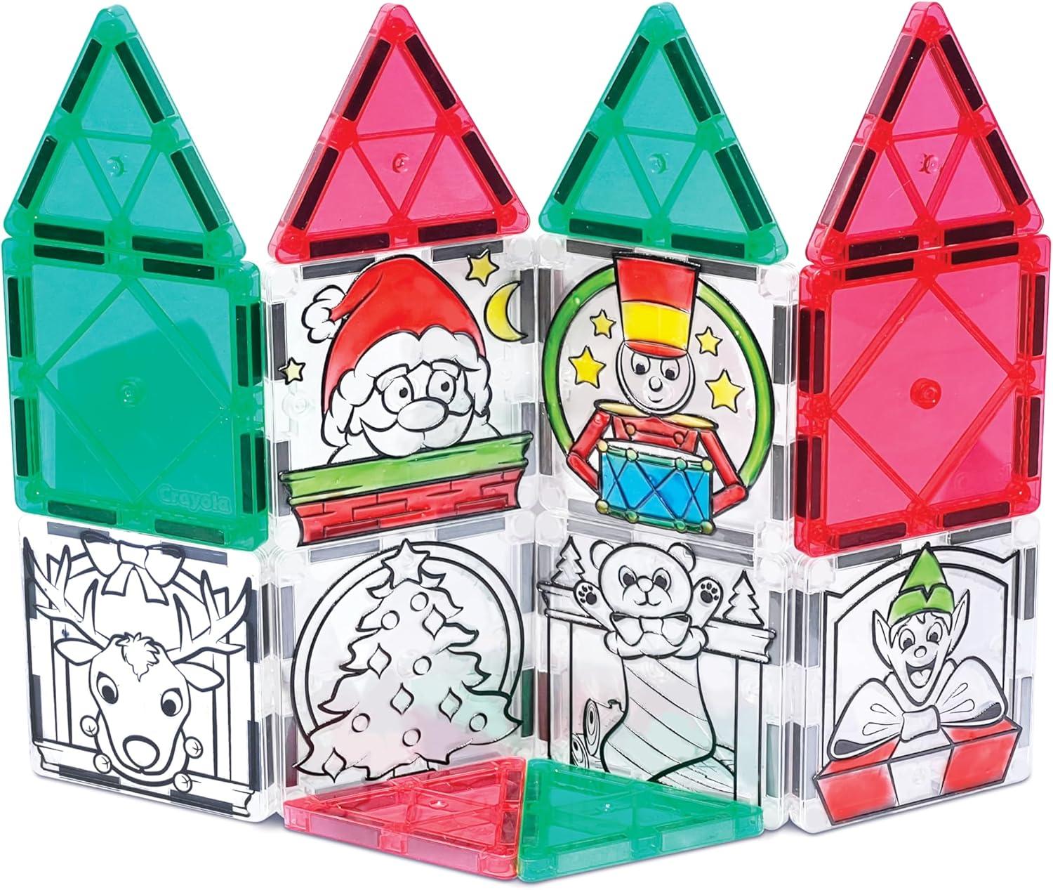 CreateOn Crayola Gingerbread House Magnetic Tiles, 24pc Holiday Christmas Building Set, STEM Educational Toys for Kids Ages 3+, Magnetic Construction Playset for Creative Learning & Gifts(Holiday Paint On)