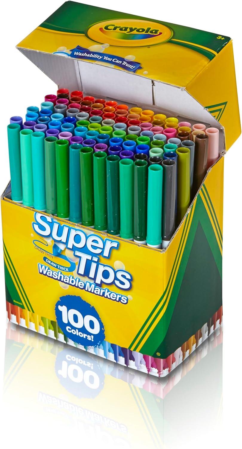 Crayola Super Tips Marker Set (100ct), Fine Point Washable Markers, Drawing Markers for Kids & Adults, Create Thick & Thin Lines, Art Supplies, Ages 3+(100 Count (Pack of 1))