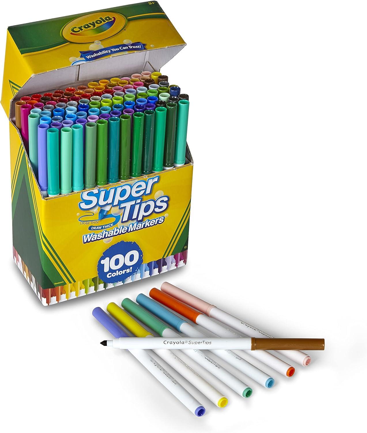 Crayola Super Tips Marker Set (100ct), Fine Point Washable Markers, Drawing Markers for Kids & Adults, Create Thick & Thin Lines, Art Supplies, Ages 3+(100 Count (Pack of 1))