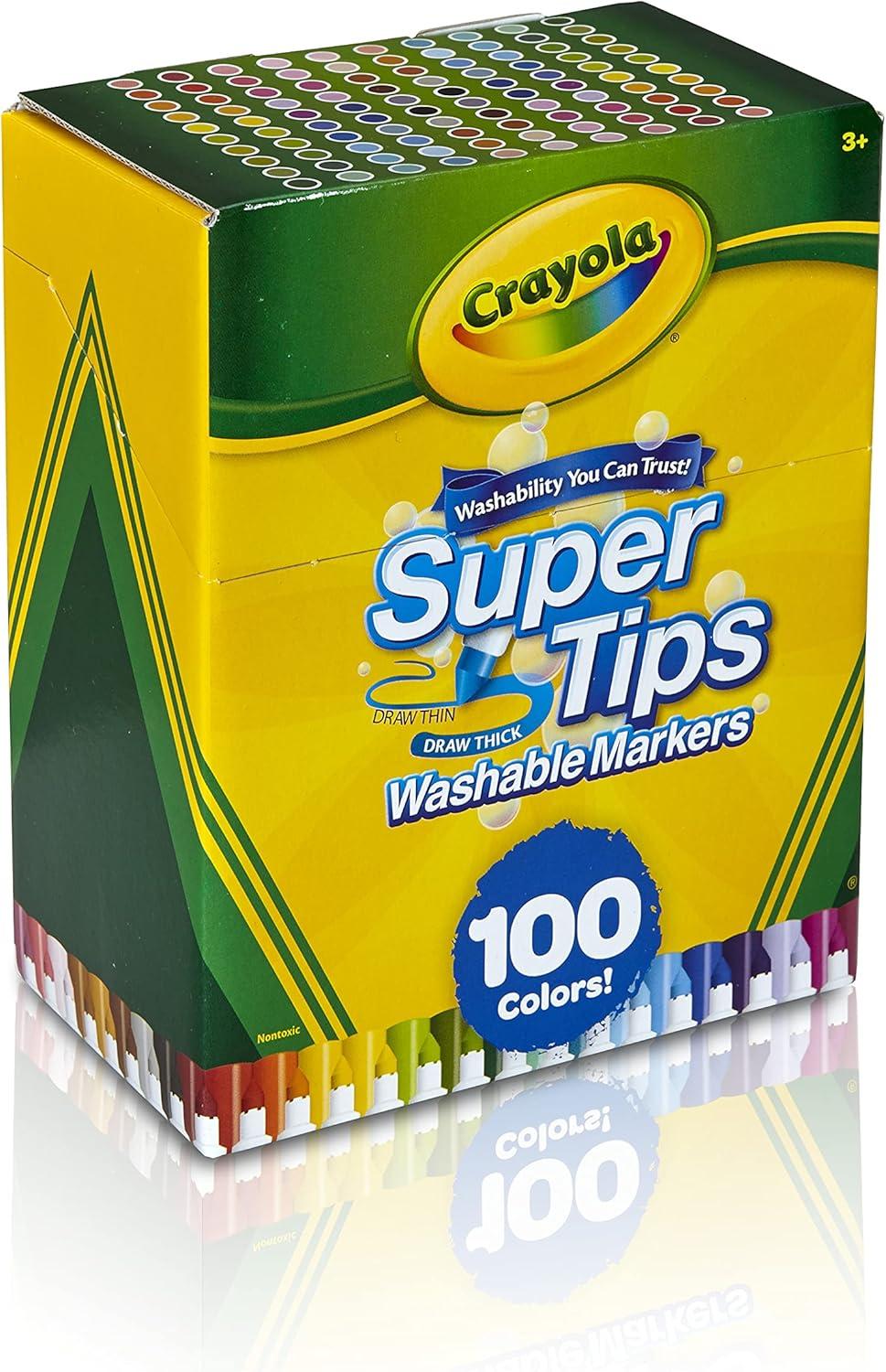 Crayola Super Tips Marker Set (100ct), Fine Point Washable Markers, Drawing Markers for Kids & Adults, Create Thick & Thin Lines, Art Supplies, Ages 3+(100 Count (Pack of 1))