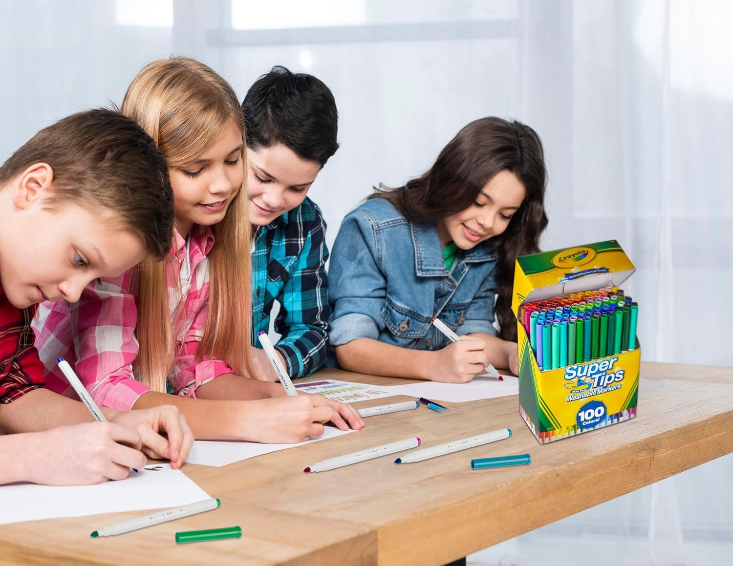Crayola Super Tips Marker Set (100ct), Fine Point Washable Markers, Drawing Markers for Kids & Adults, Create Thick & Thin Lines, Art Supplies, Ages 3+(100 Count (Pack of 1))