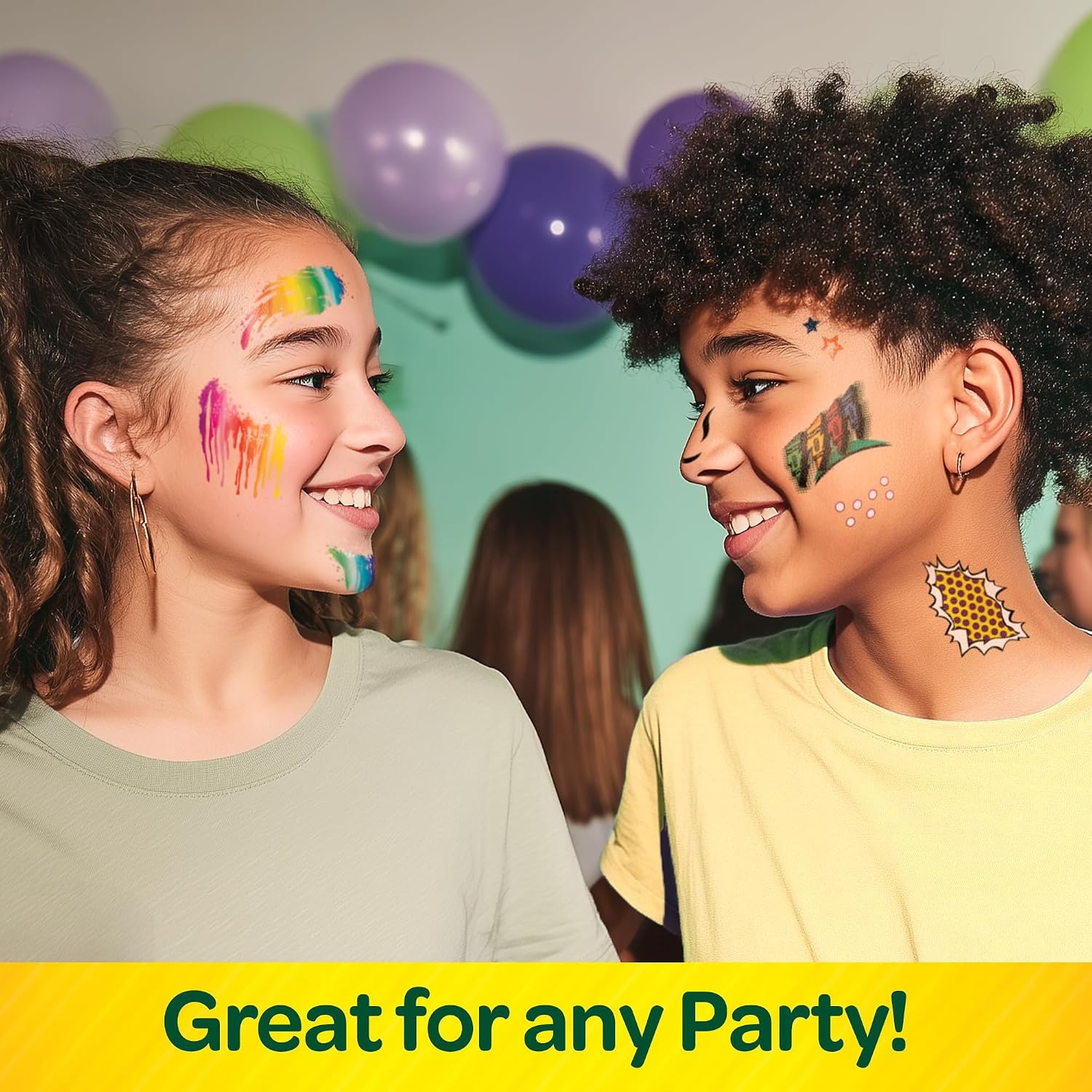 Crayola Magic Fun Face Temporary Tattoos Variety Pack, 100+ Kids’ Tattoos, Fun Character & Expression Designs, Ages 4+