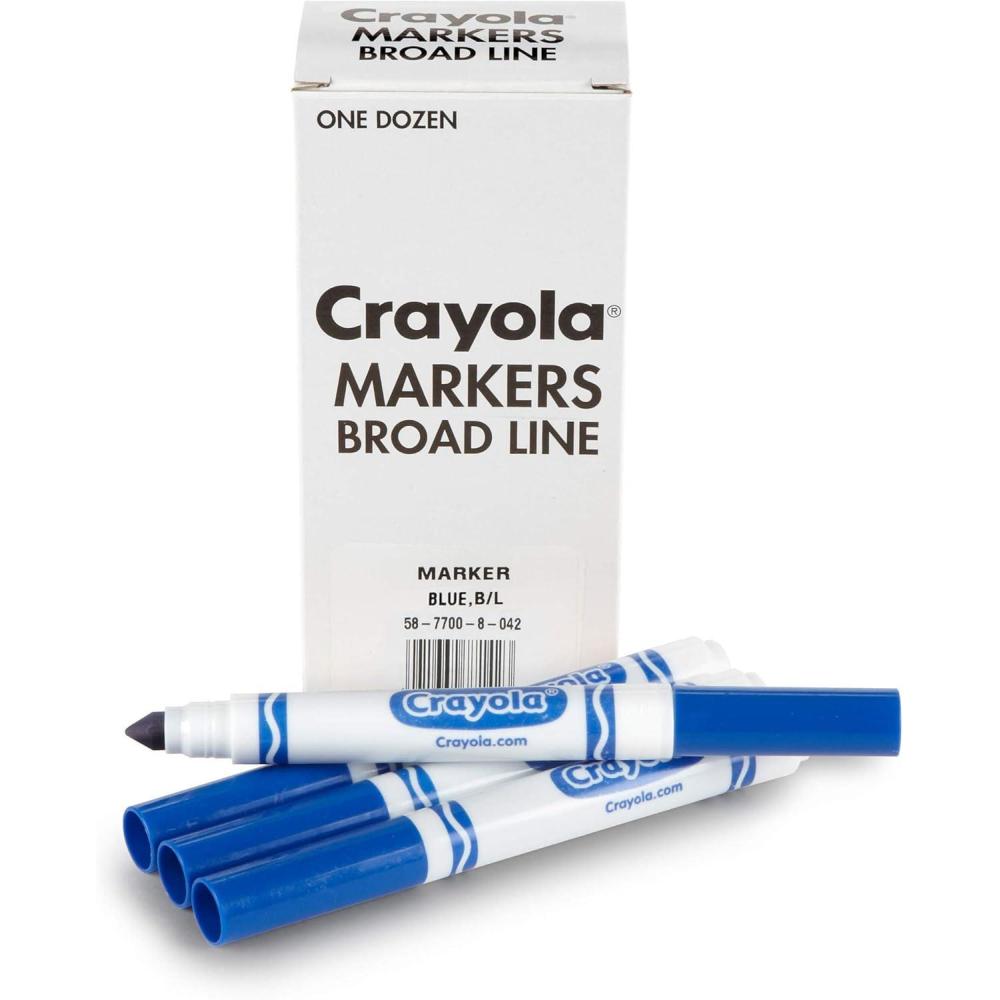 Crayola Broad Line Markers – Black (12ct), Markers for Kids, Bulk School Supplies for Teachers, Nontoxic, Marker Refill with Reusable Box(Blue)
