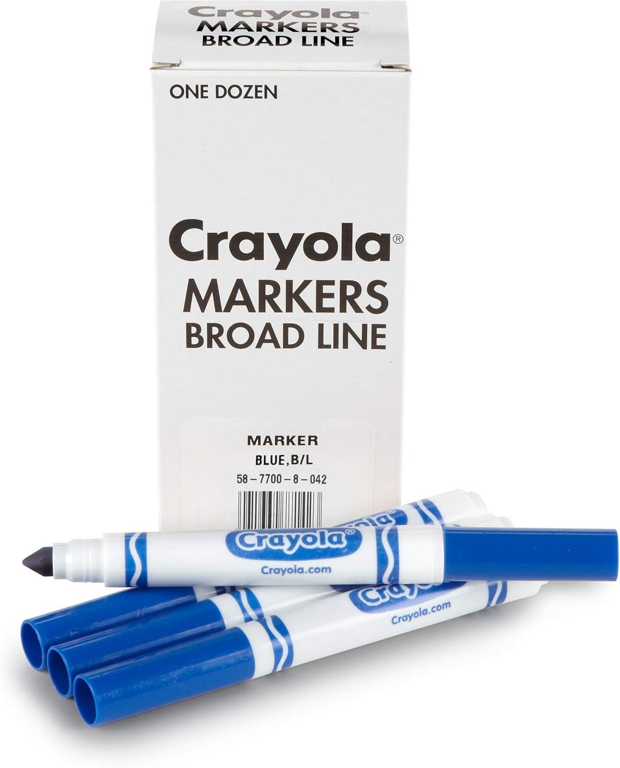 Crayola Broad Line Markers – Black (12ct), Markers for Kids, Bulk School Supplies for Teachers, Nontoxic, Marker Refill with Reusable Box(Blue)