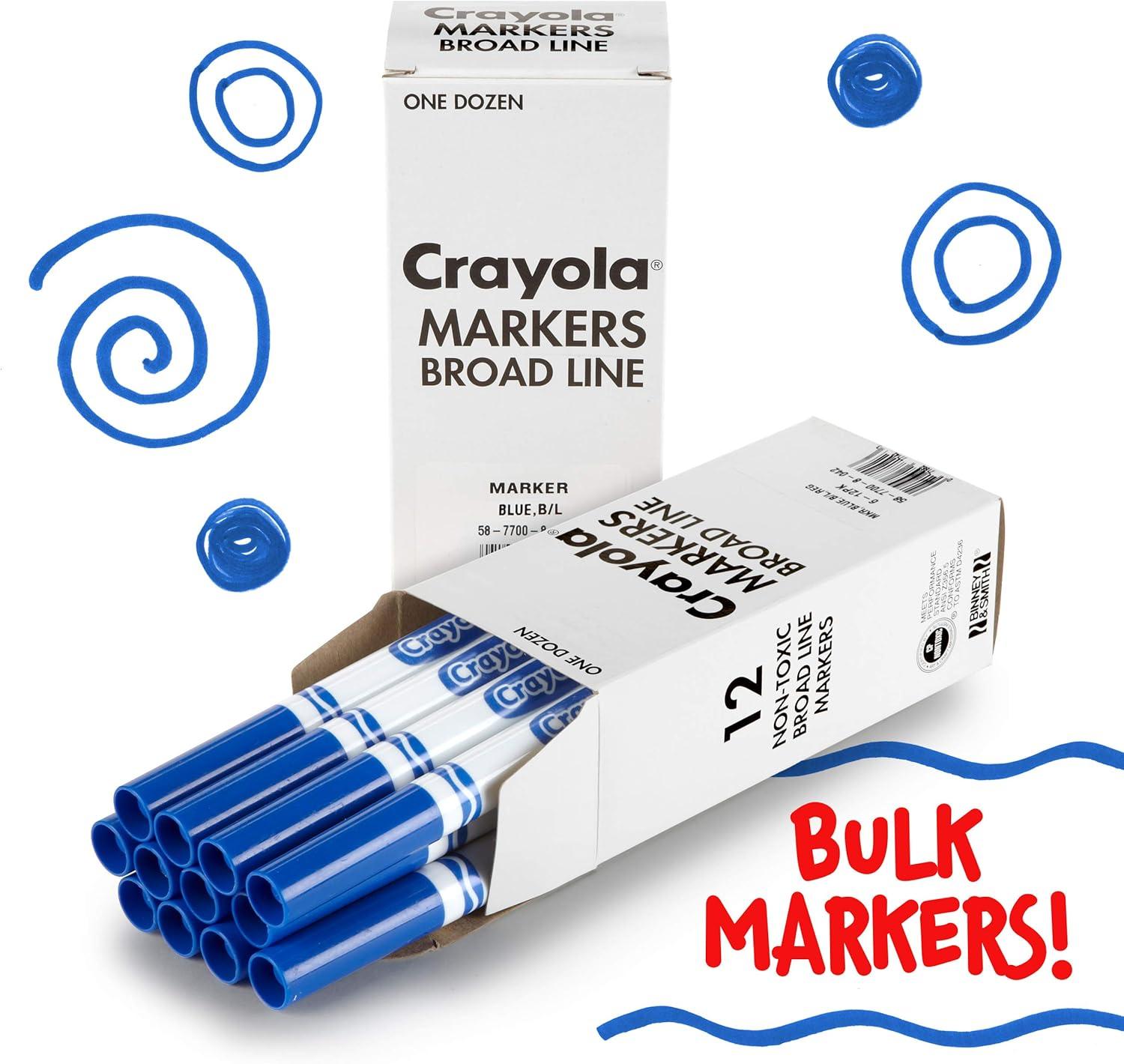 Crayola Broad Line Markers – Black (12ct), Markers for Kids, Bulk School Supplies for Teachers, Nontoxic, Marker Refill with Reusable Box(Blue)