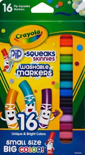 Crayola Pip Squeaks Skinnies Washable Marker Set (16ct), Mini Markers for Toddlers, Thin Coloring Markers for Kids, Toddler Arts & Craft Supplies(1 Count (Pack of 2))