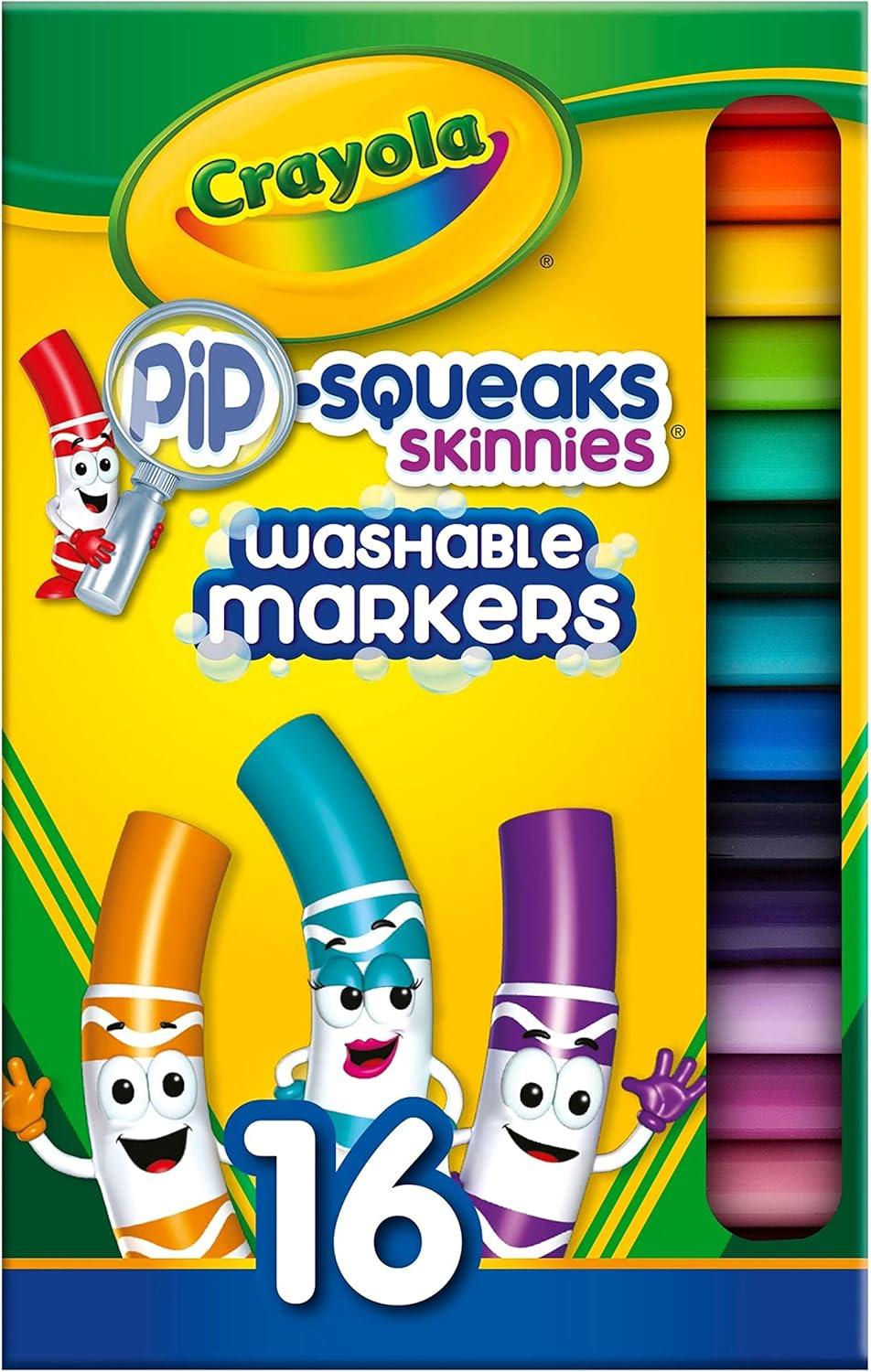Crayola Pip Squeaks Skinnies Washable Marker Set (16ct), Mini Markers for Toddlers, Thin Coloring Markers for Kids, Toddler Arts & Craft Supplies(1 Count (Pack of 2))