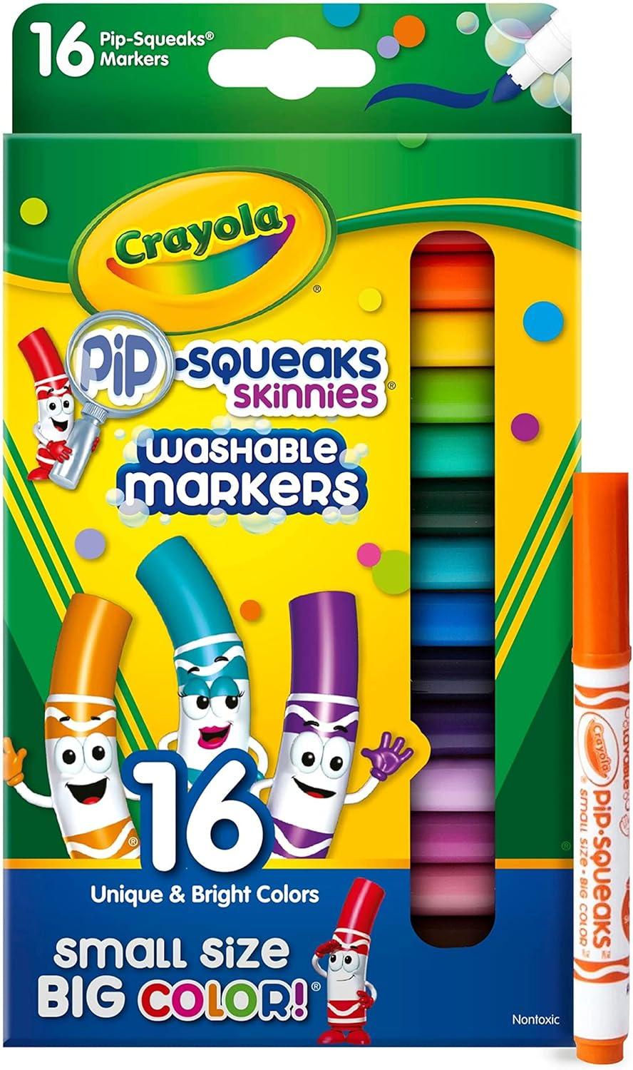 Crayola Pip Squeaks Skinnies Washable Marker Set (16ct), Mini Markers for Toddlers, Thin Coloring Markers for Kids, Toddler Arts & Craft Supplies(1 Count (Pack of 2))