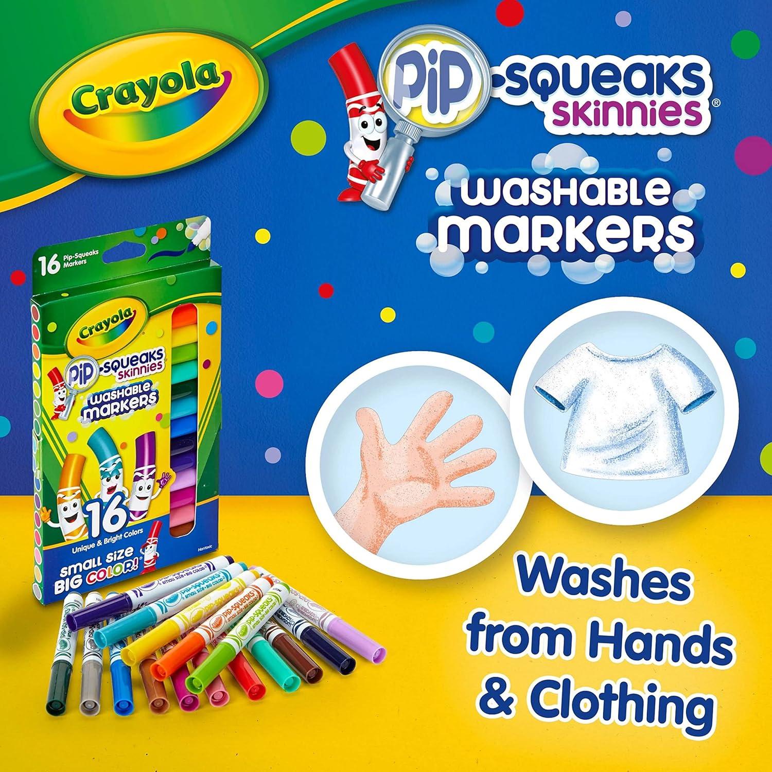 Crayola Pip Squeaks Skinnies Washable Marker Set (16ct), Mini Markers for Toddlers, Thin Coloring Markers for Kids, Toddler Arts & Craft Supplies(1 Count (Pack of 2))