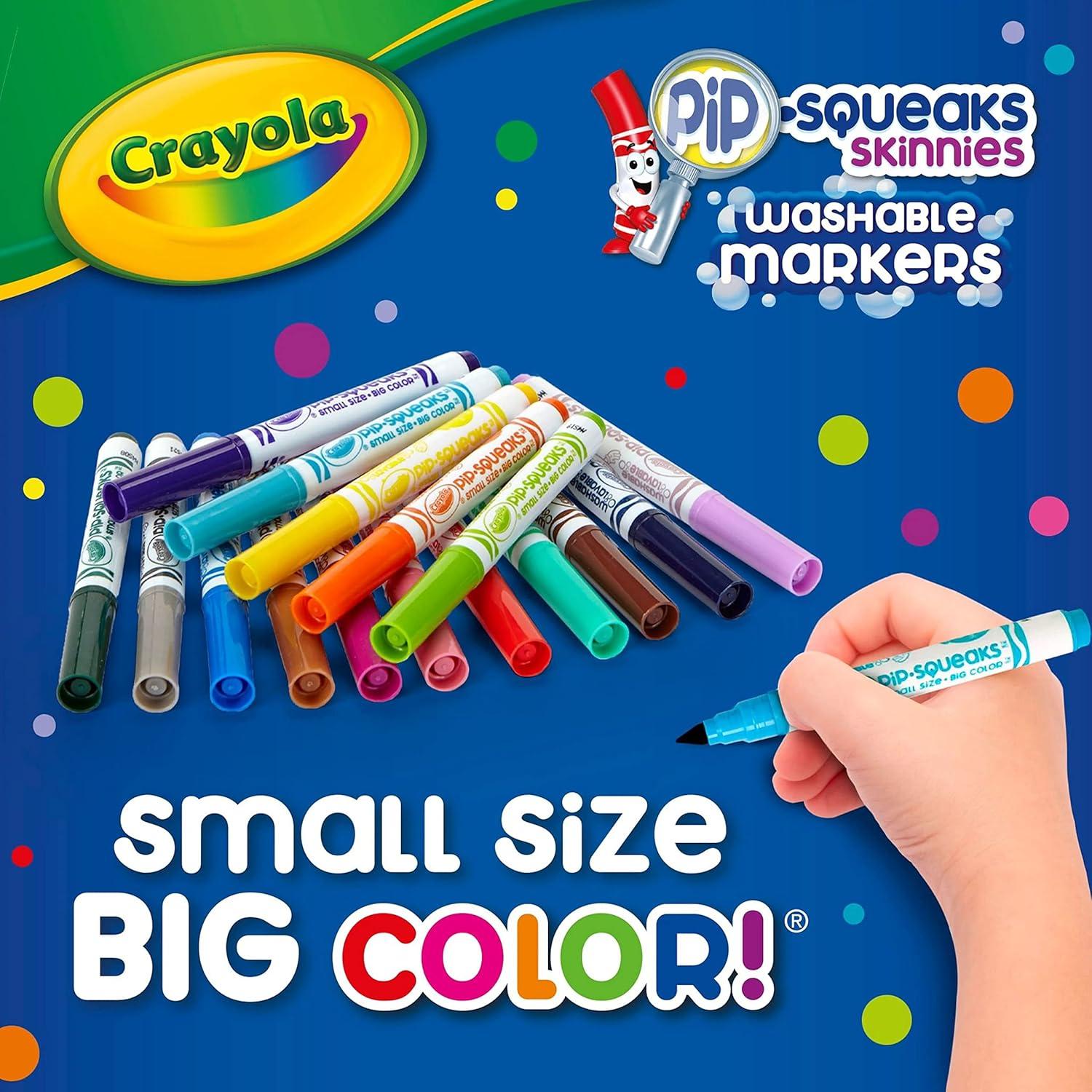 Crayola Pip Squeaks Skinnies Washable Marker Set (16ct), Mini Markers for Toddlers, Thin Coloring Markers for Kids, Toddler Arts & Craft Supplies(1 Count (Pack of 2))